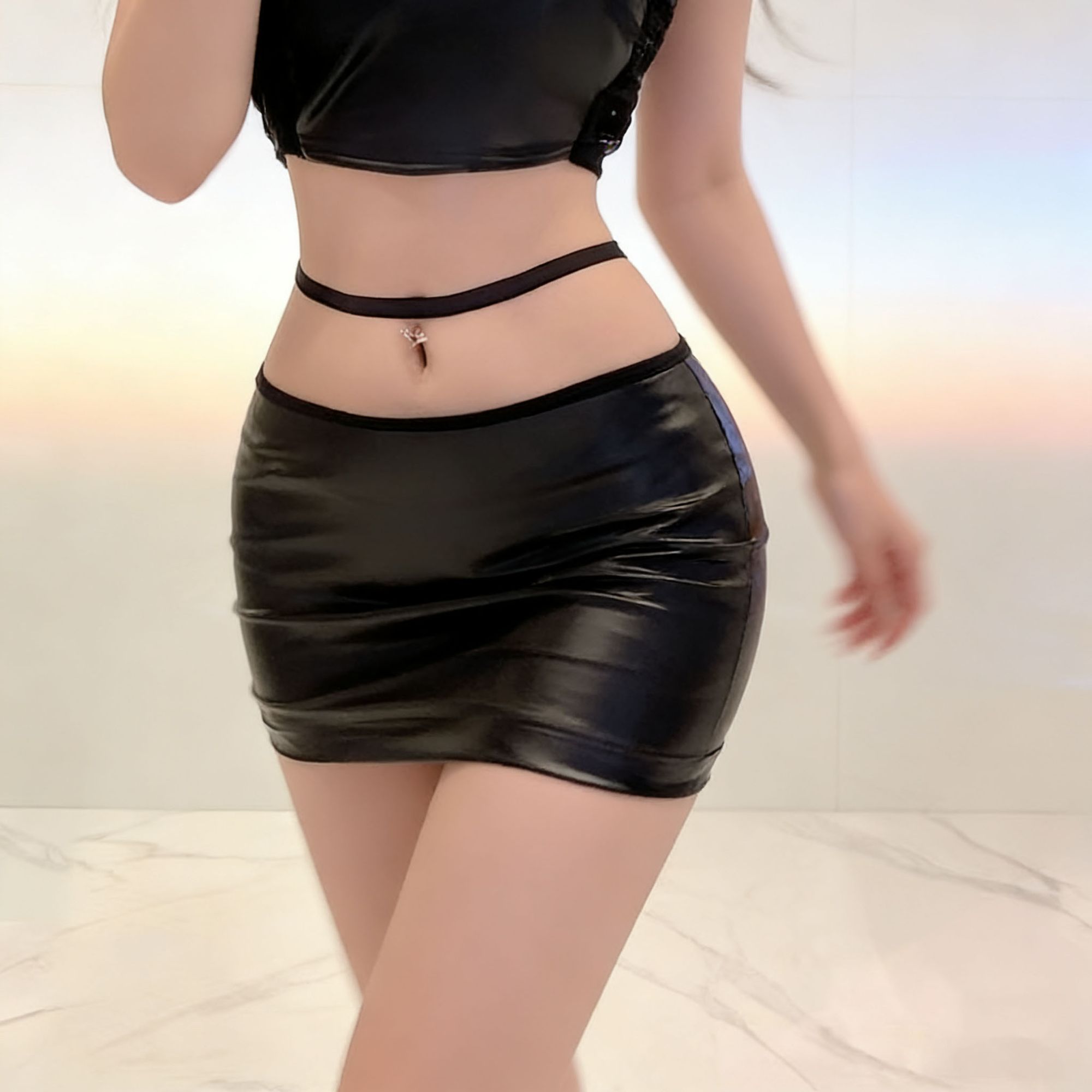 Summer Clothing Wraps - Saia Mini de PU Sexy para